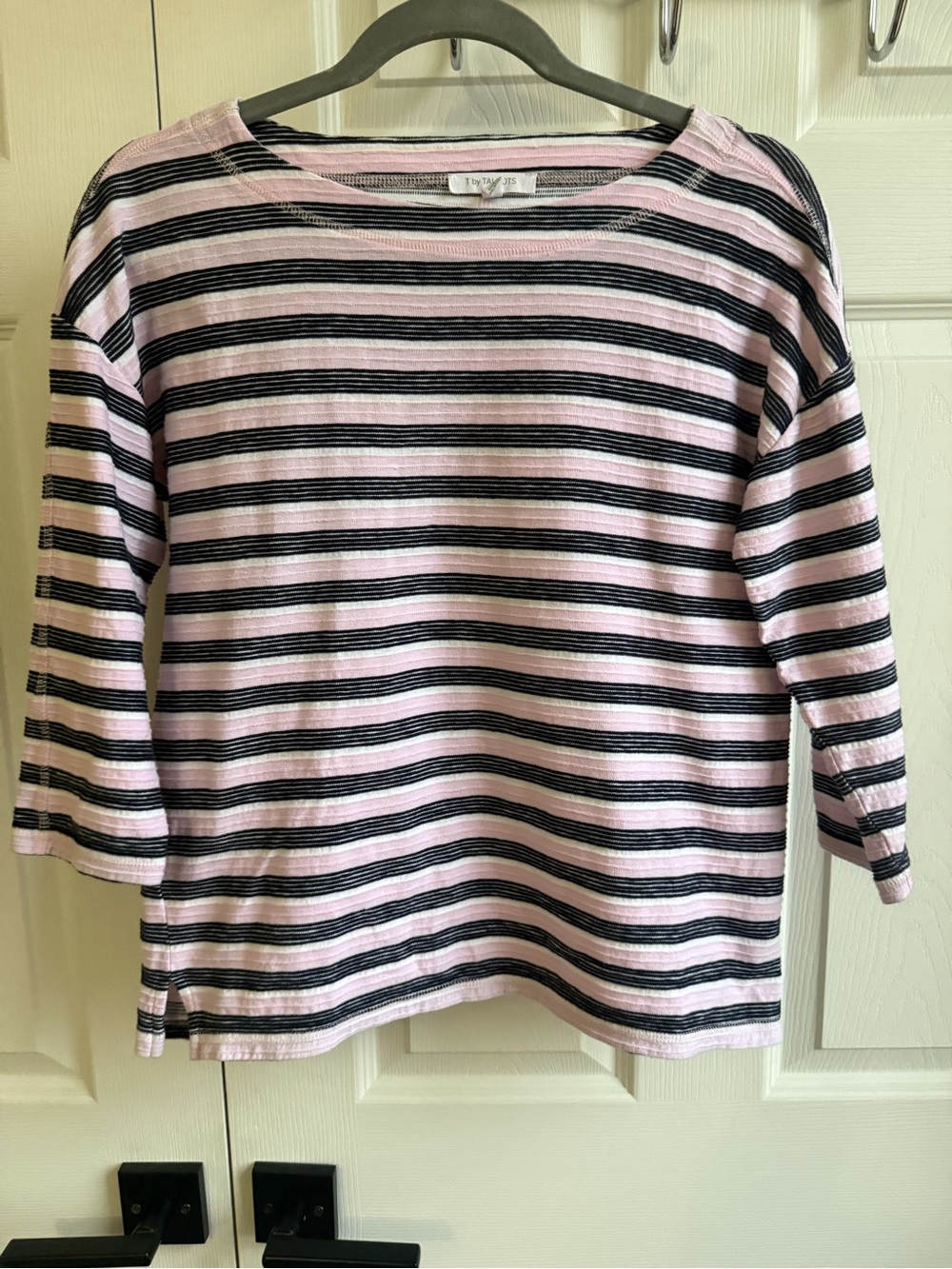 Talbots Pink and Black Striped Boatneck Top